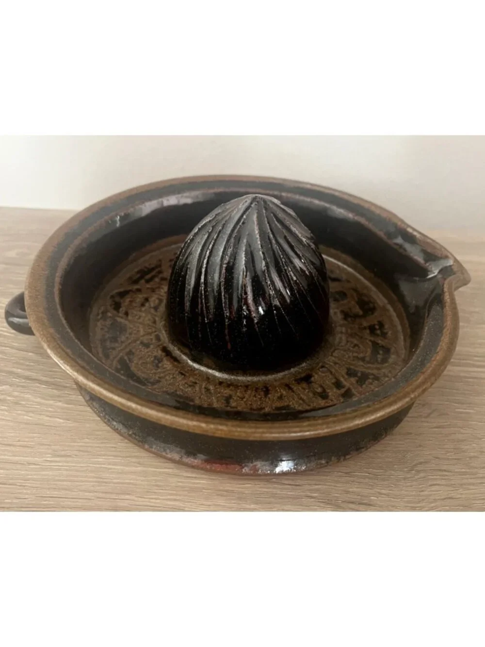 Handmade Studio Art Pottery Citrus Juicer Reamer Stoneware Brown Folk Art